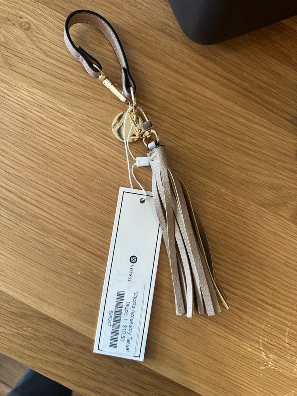 Leather Tassel Key & Card Holder Wristlet - Taupe with Gold Hardware